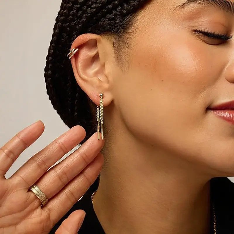 2PC 18k Dainty Bar Drop Earrings