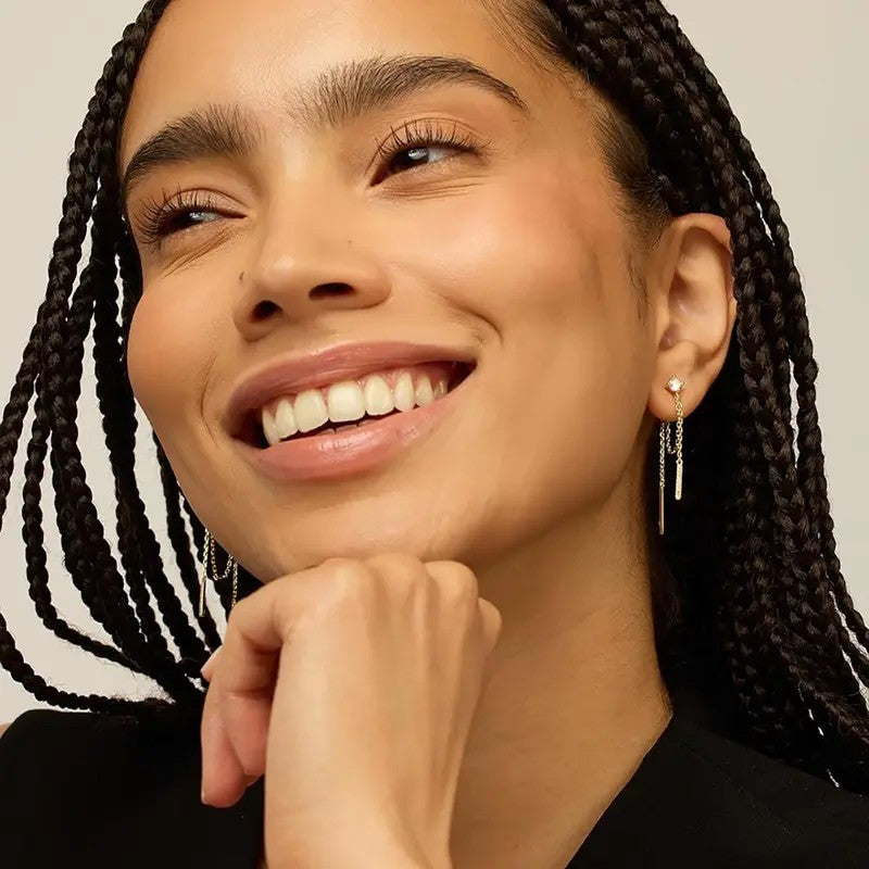 2PC 18k Dainty Bar Drop Earrings