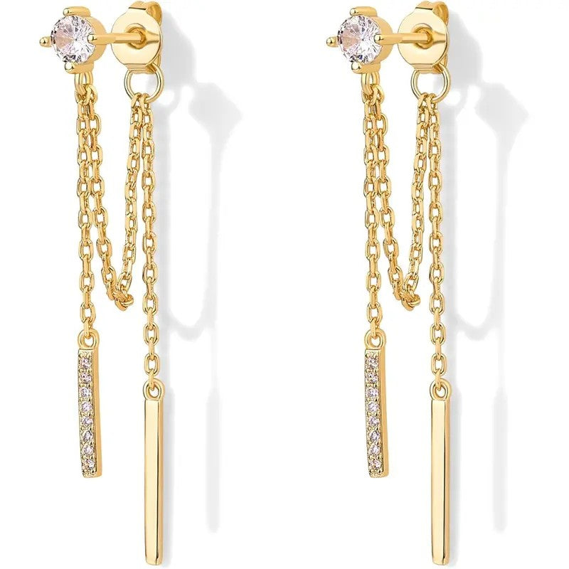 2PC 18k Dainty Bar Drop Earrings
