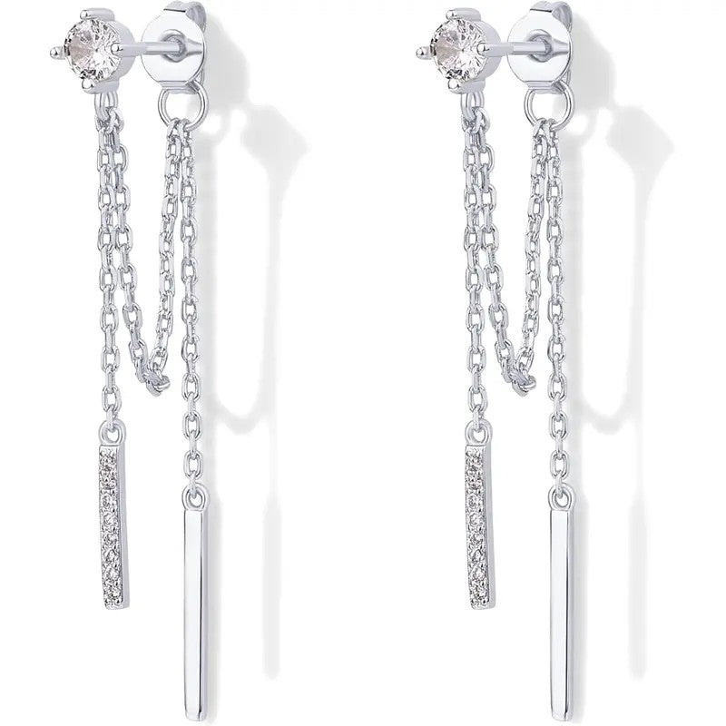 2PC 18k Dainty Bar Drop Earrings