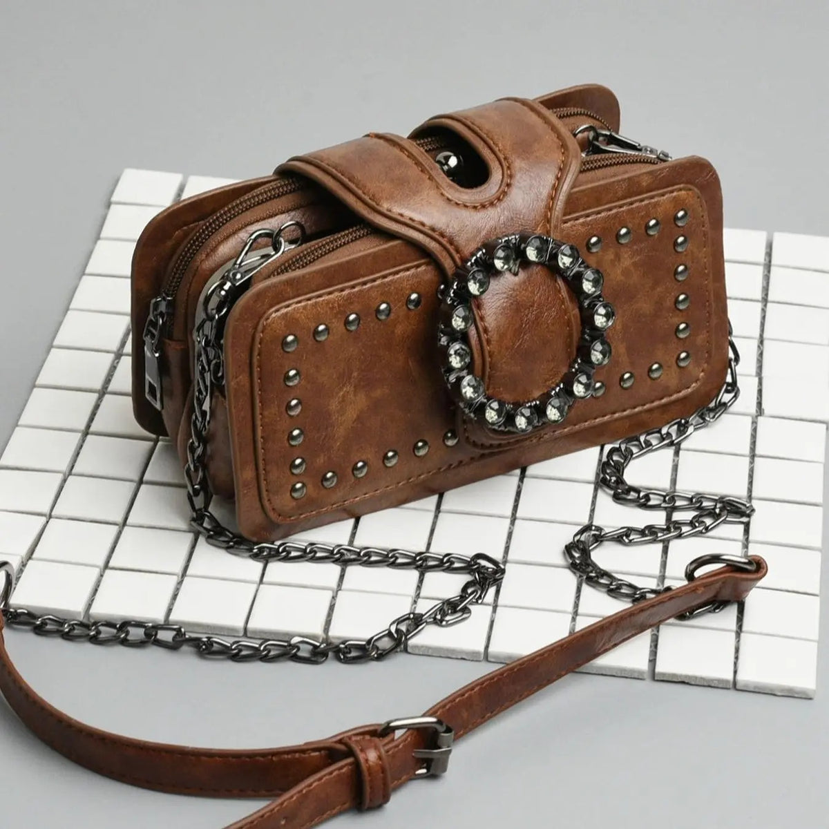 Elegant Studded Square Crossbody Bag