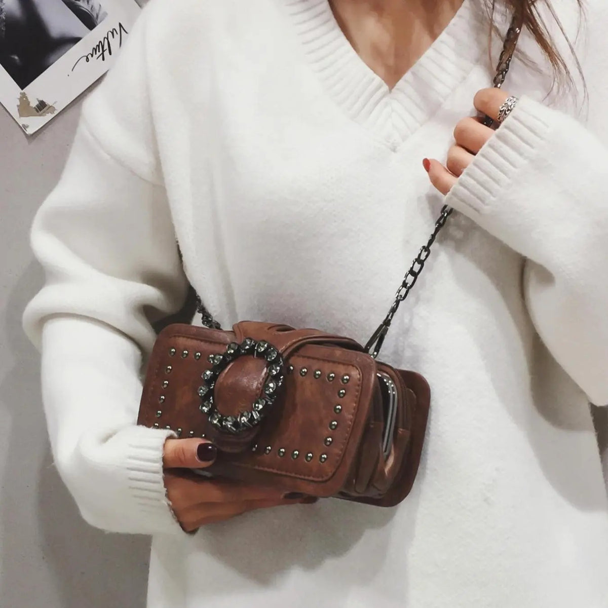 Elegant Studded Square Crossbody Bag