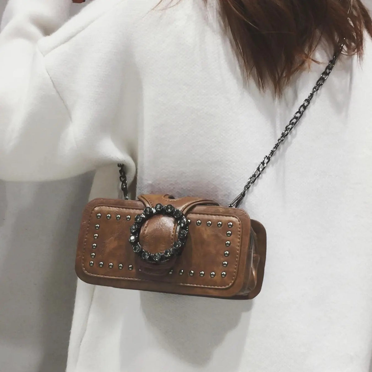 Elegant Studded Square Crossbody Bag
