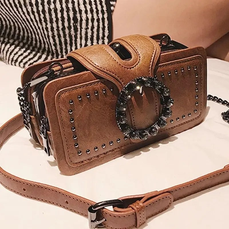 Elegant Studded Square Crossbody Bag
