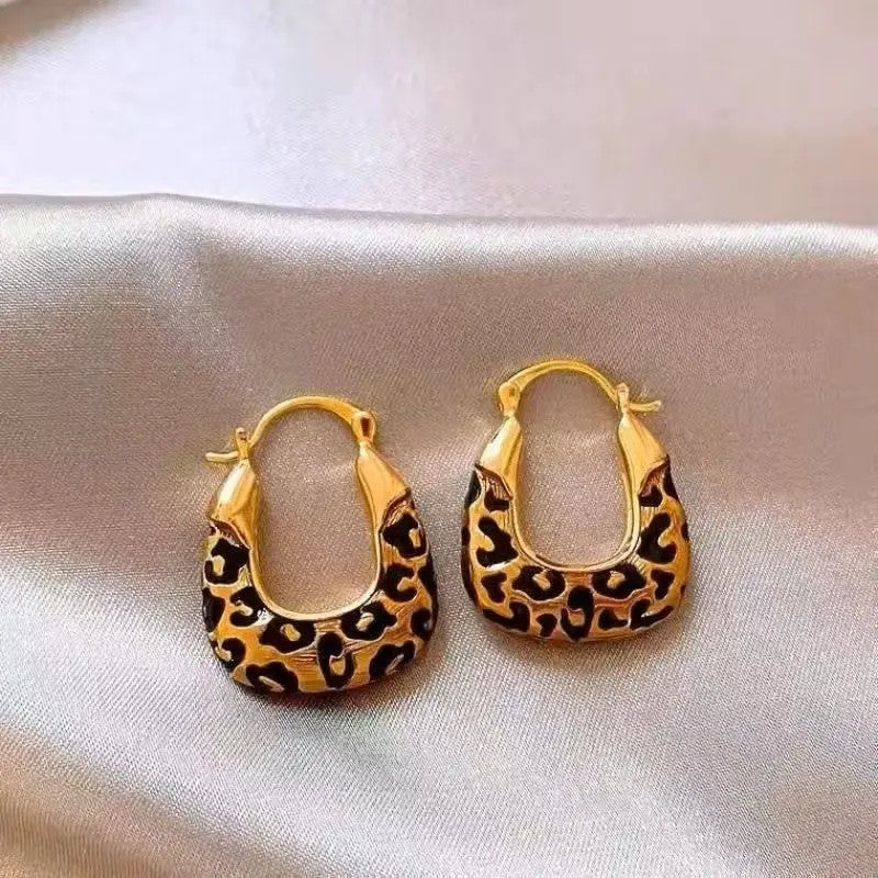 Leopard Geometric Drop Earrings