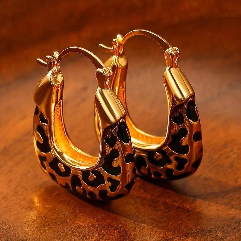 Leopard Geometric Drop Earrings