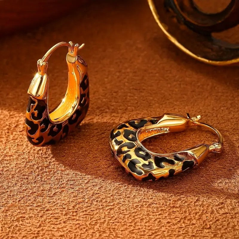 Leopard Geometric Drop Earrings