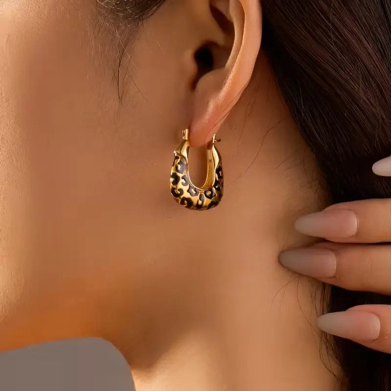 Leopard Geometric Drop Earrings