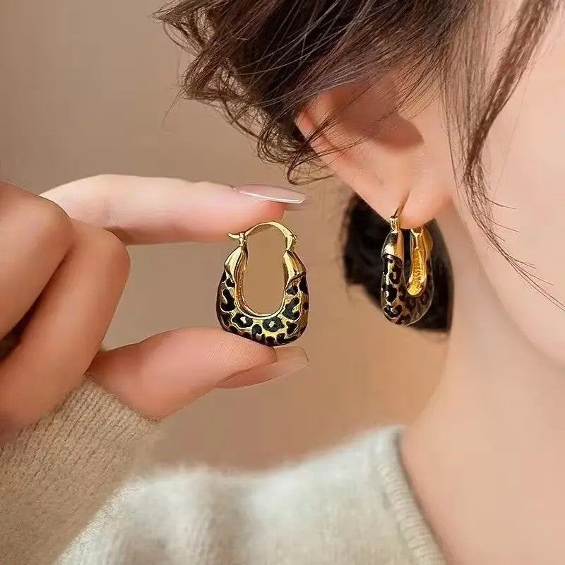Leopard Geometric Drop Earrings