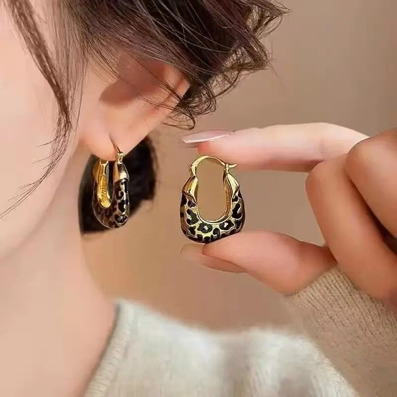 Leopard Geometric Drop Earrings
