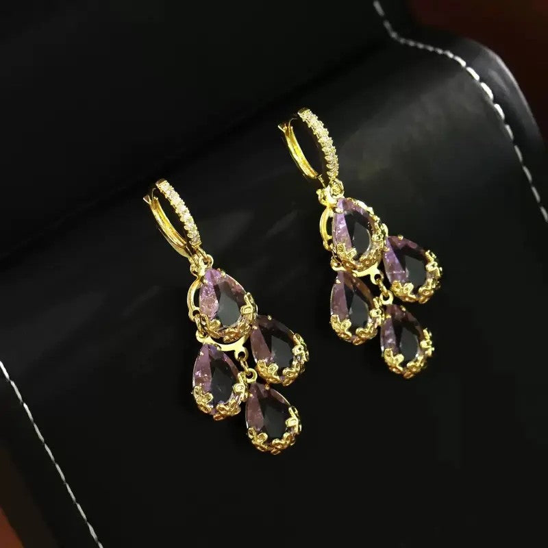 18k Elegant Cluster Drop Earrings