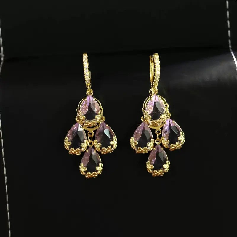 18k Elegant Cluster Drop Earrings