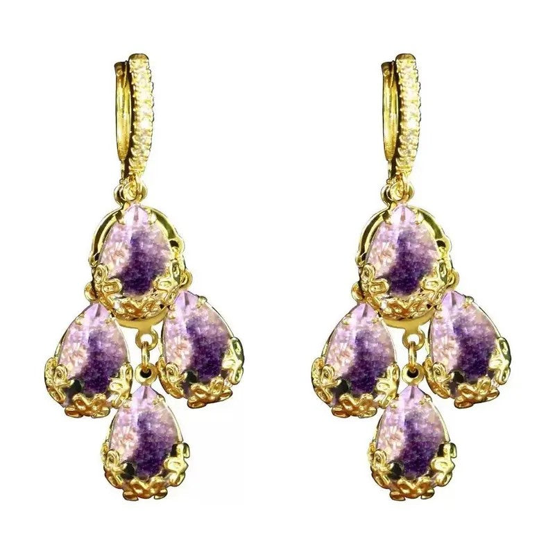 18k Elegant Cluster Drop Earrings