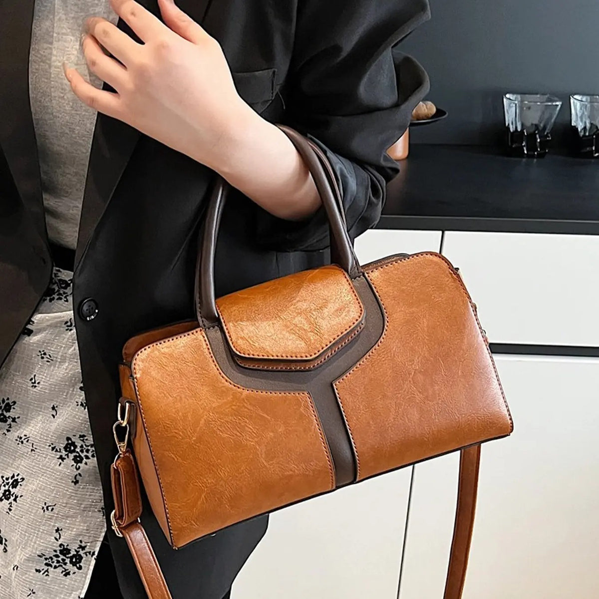 Elegant Colorblock Satchel Bag