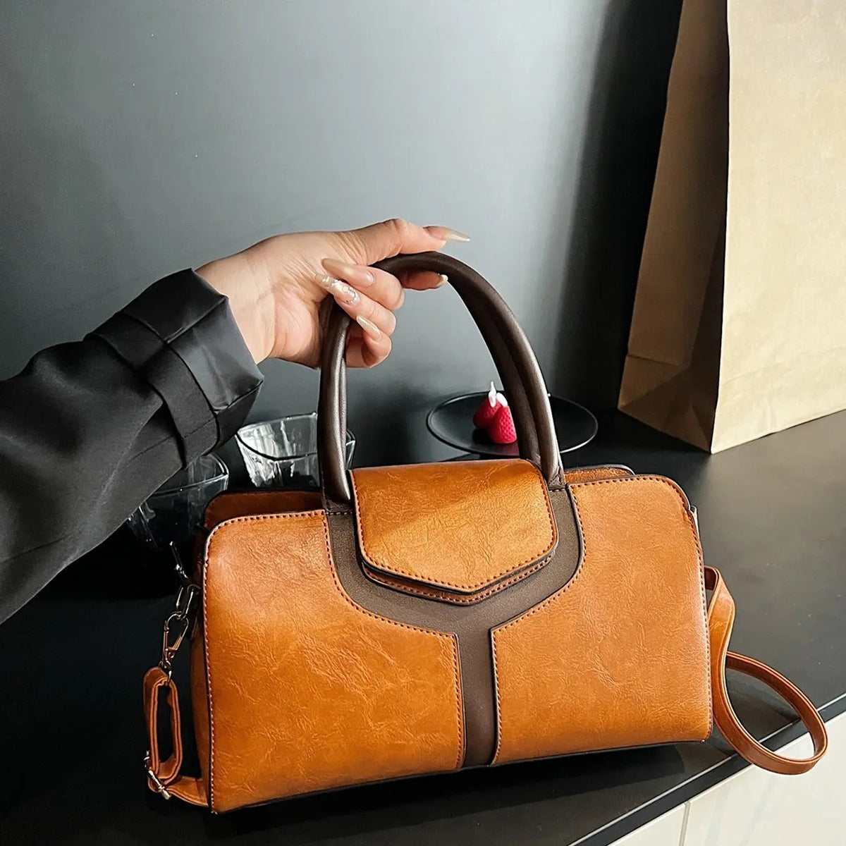Elegant Colorblock Satchel Bag