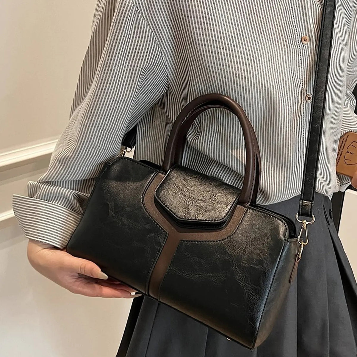 Elegant Colorblock Satchel Bag