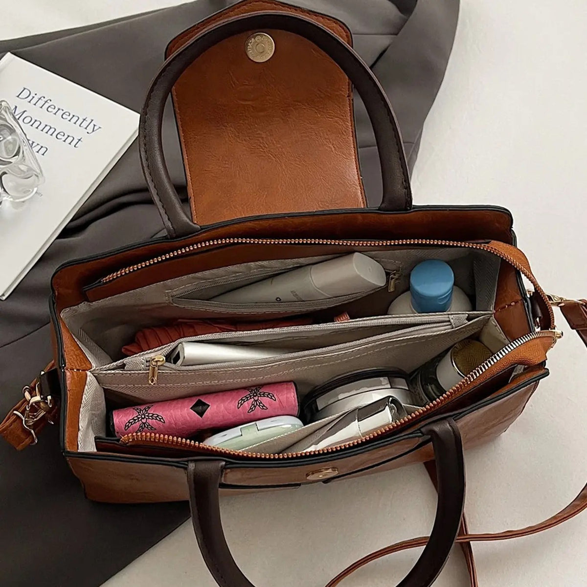 Elegant Colorblock Satchel Bag
