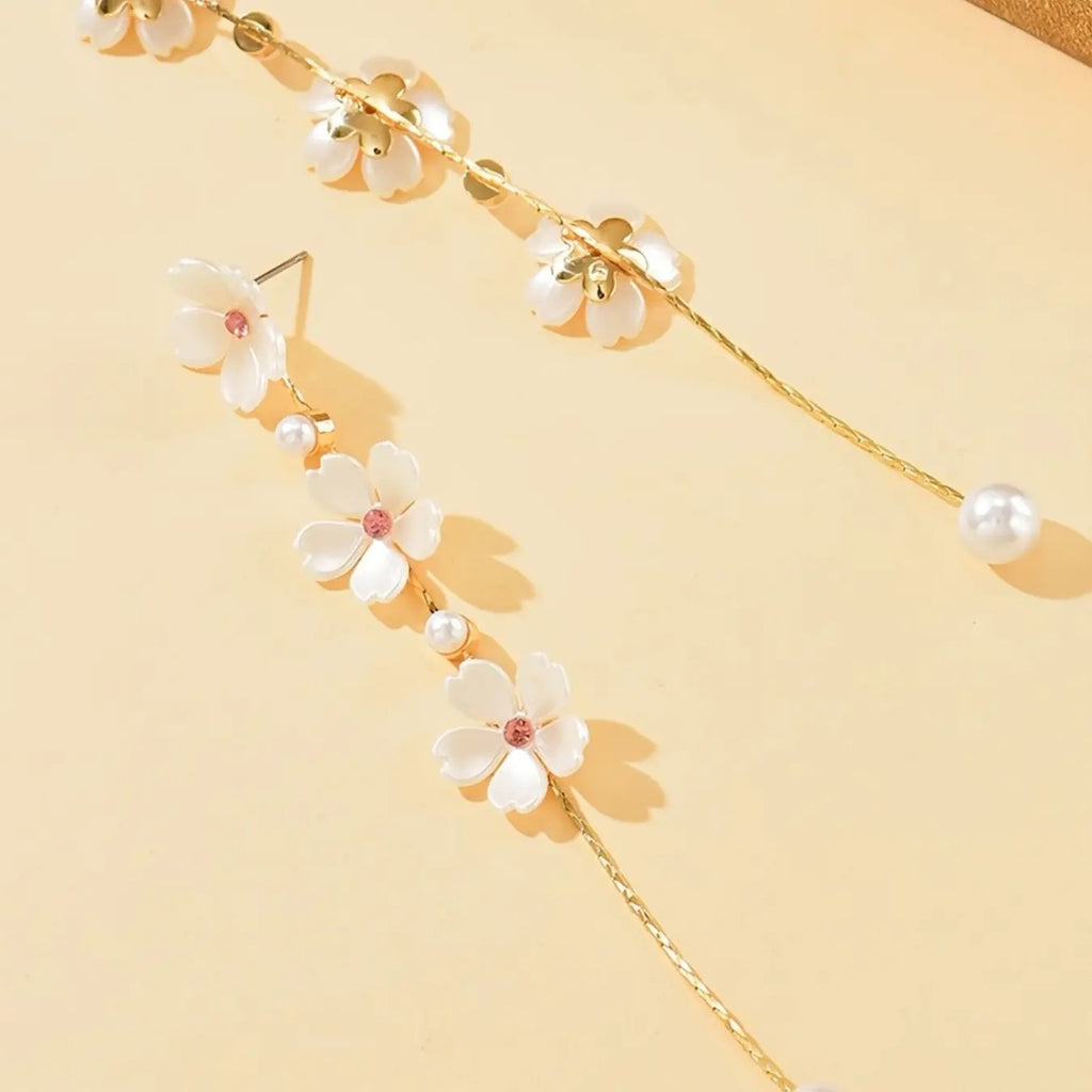 Dainty White Flower Drop Earrings