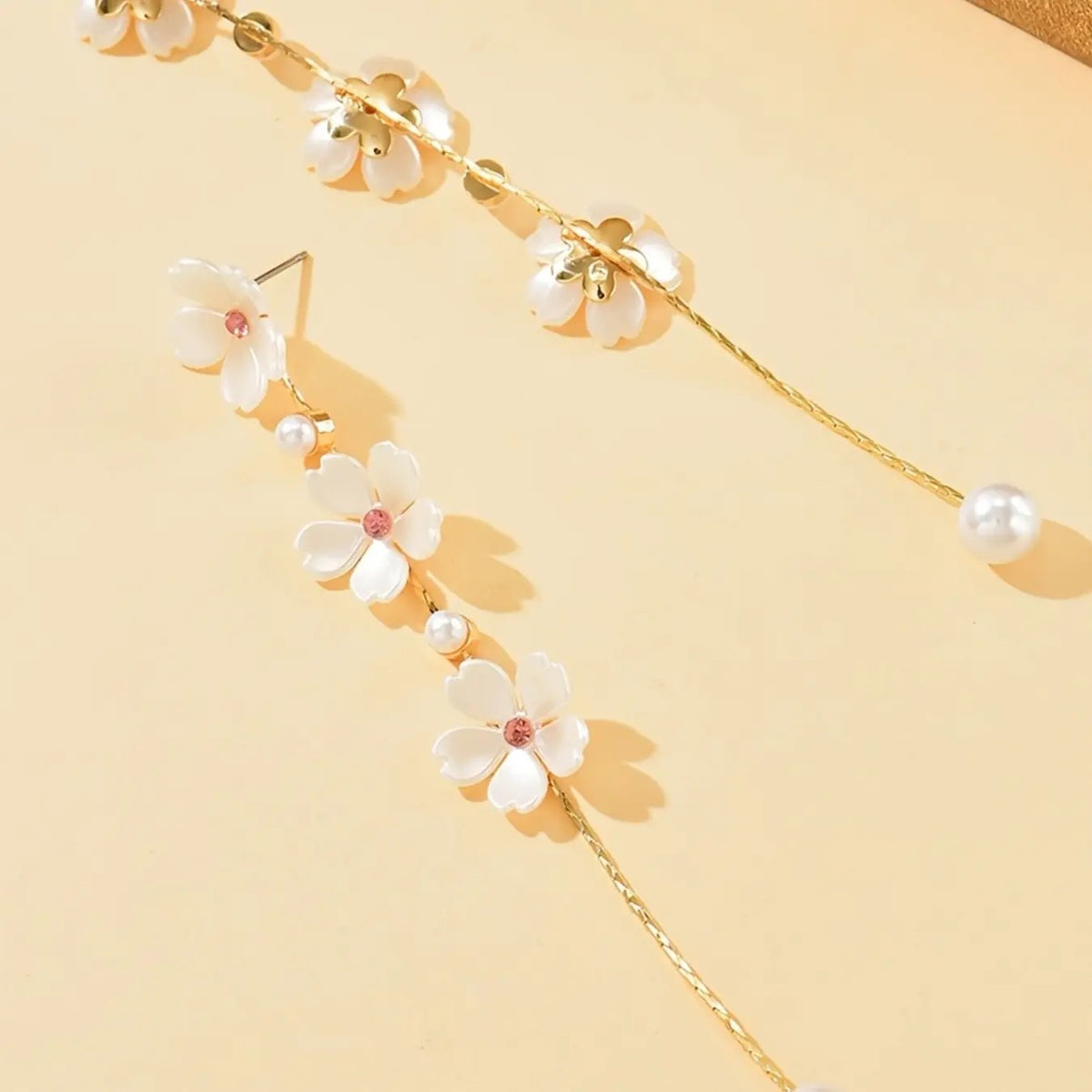 Dainty White Flower Drop Earrings