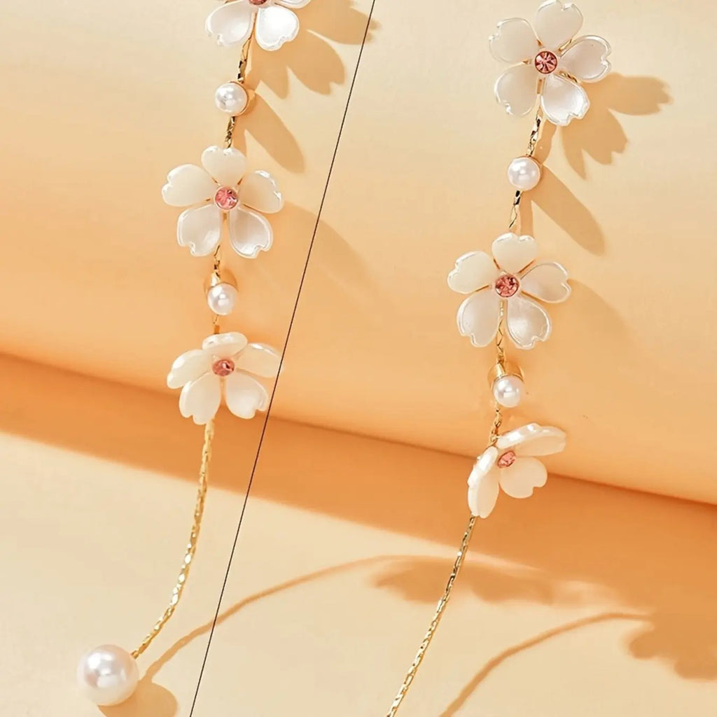 Dainty White Flower Drop Earrings