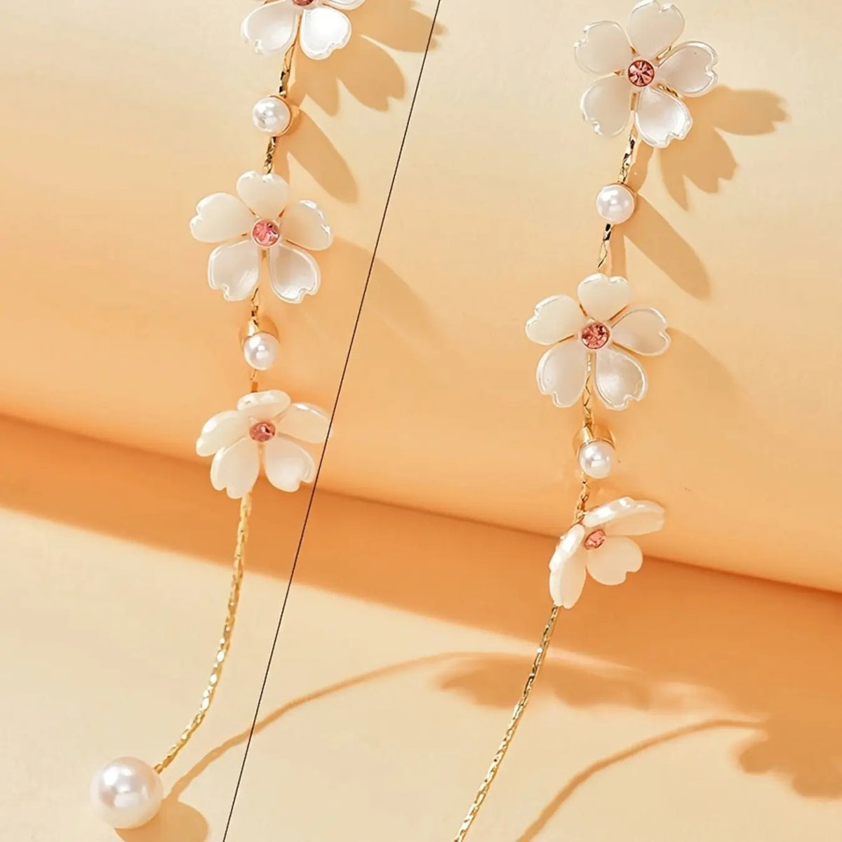 Dainty White Flower Drop Earrings