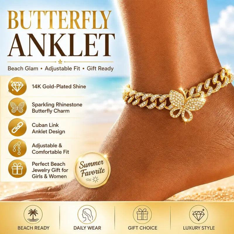 14k Elegant Butterfly Anklet