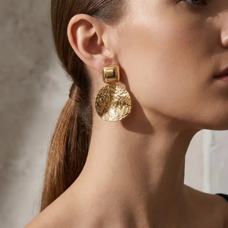 18k Geometric Hammered Disc Earrings