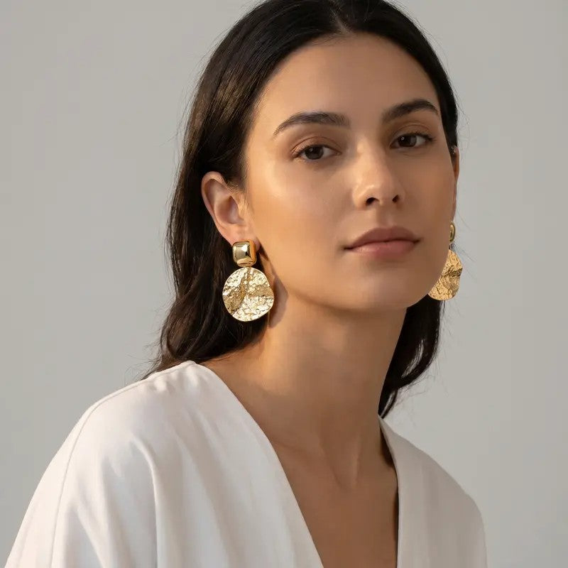 18k Geometric Hammered Disc Earrings