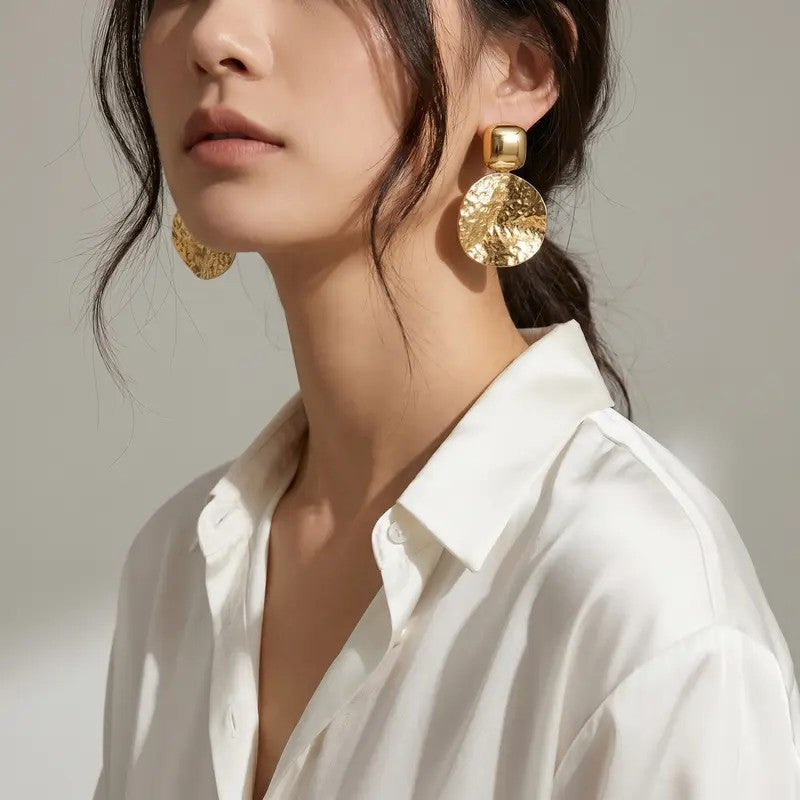 18k Geometric Hammered Disc Earrings