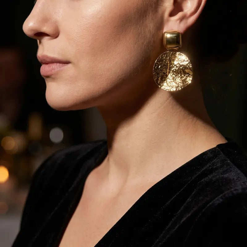 18k Geometric Hammered Disc Earrings