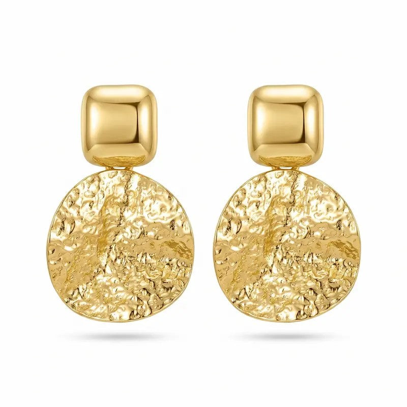 18k Geometric Hammered Disc Earrings
