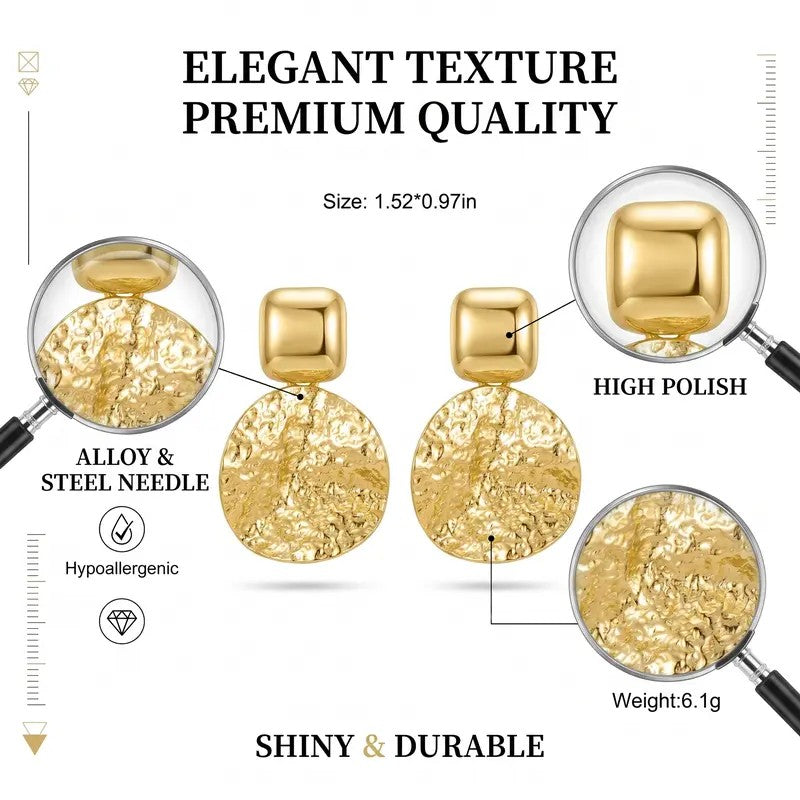 18k Geometric Hammered Disc Earrings