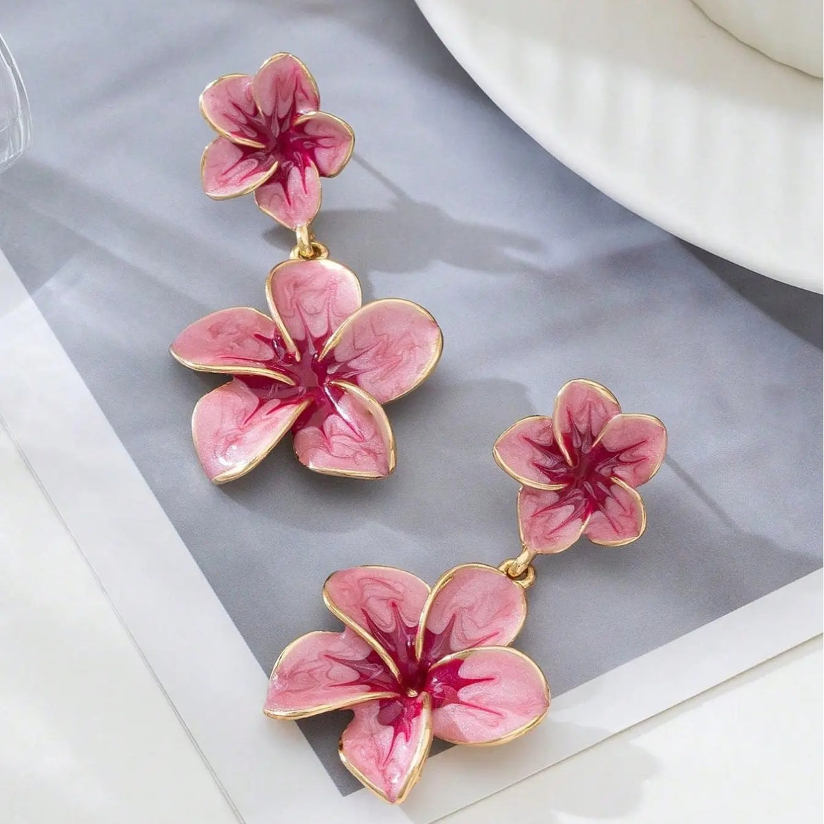 18k Layered Floral Drop Earrings