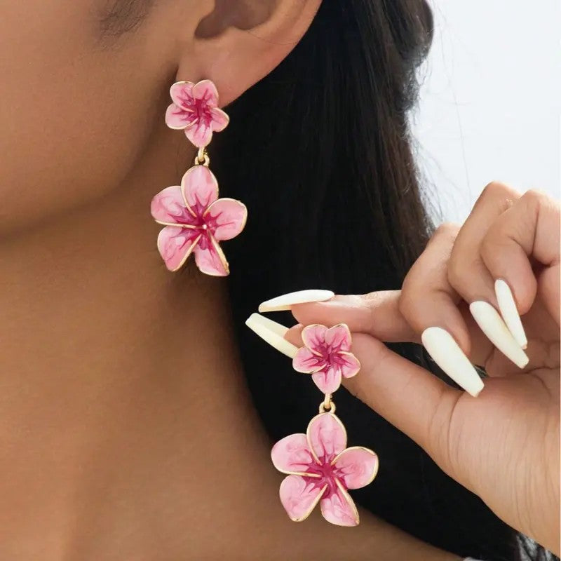 18k Layered Floral Drop Earrings
