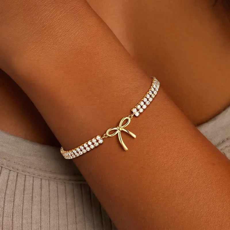 18k Dainty Bow Tennis Bracelet