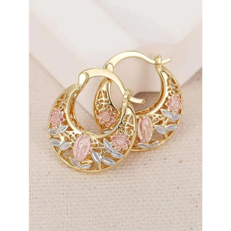 18k Floral Hollow Hoop Earrings