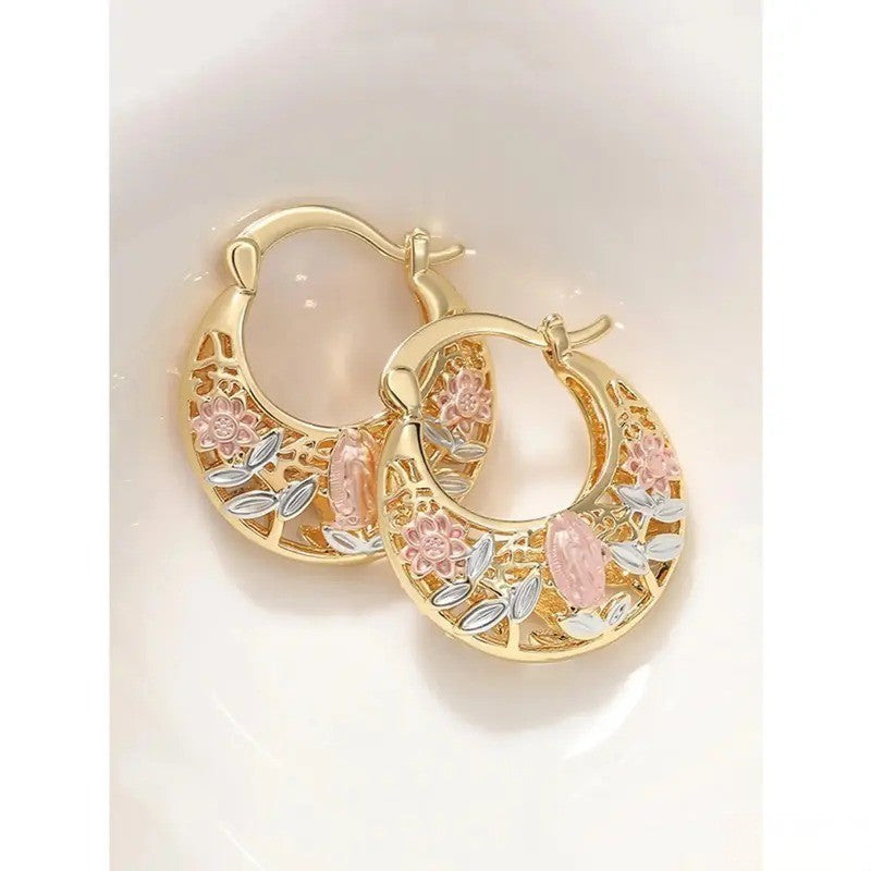 18k Floral Hollow Hoop Earrings
