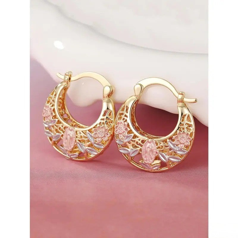 18k Floral Hollow Hoop Earrings