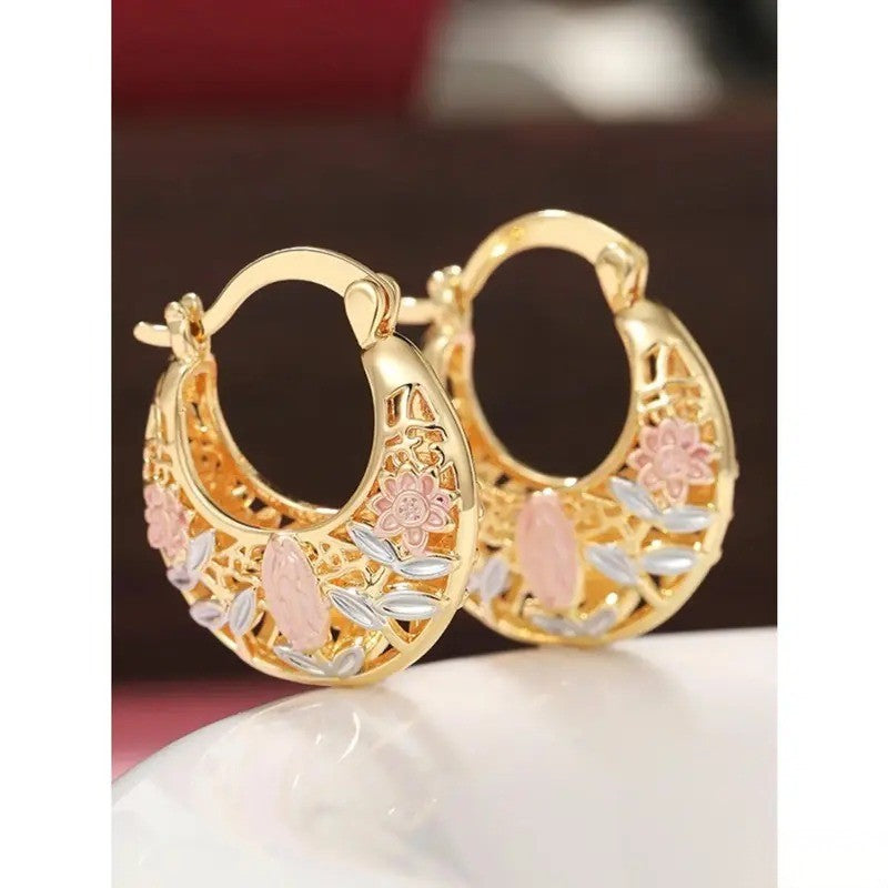 18k Floral Hollow Hoop Earrings