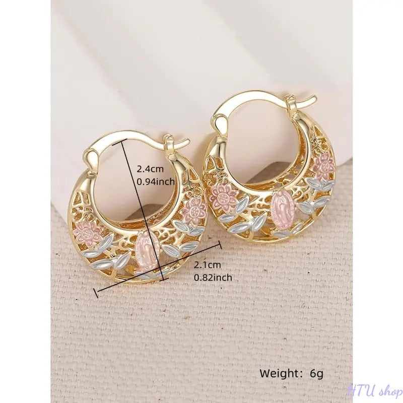 18k Floral Hollow Hoop Earrings