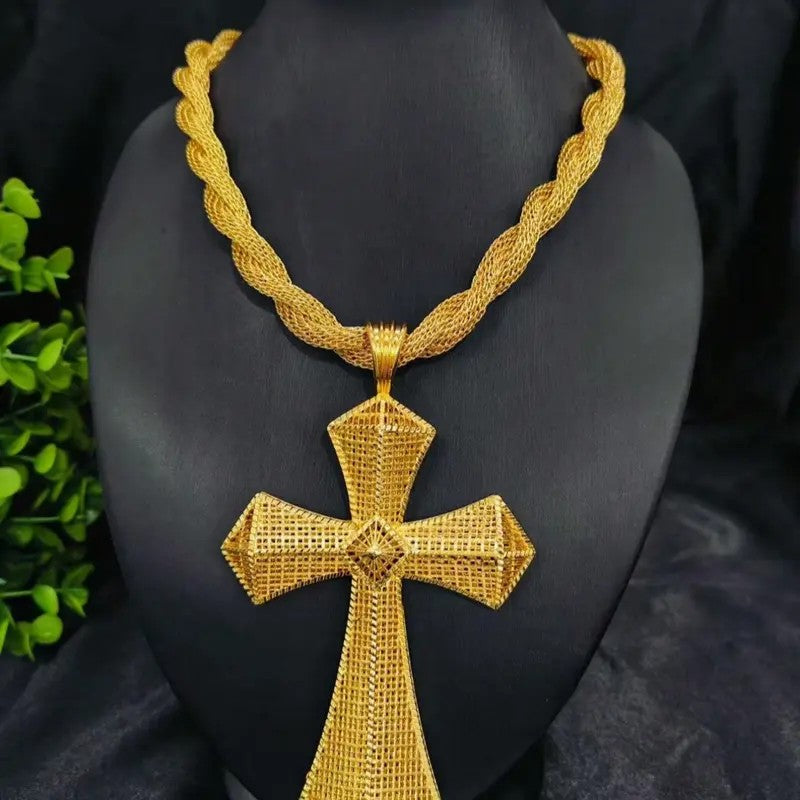 18k Woven Cross Necklace