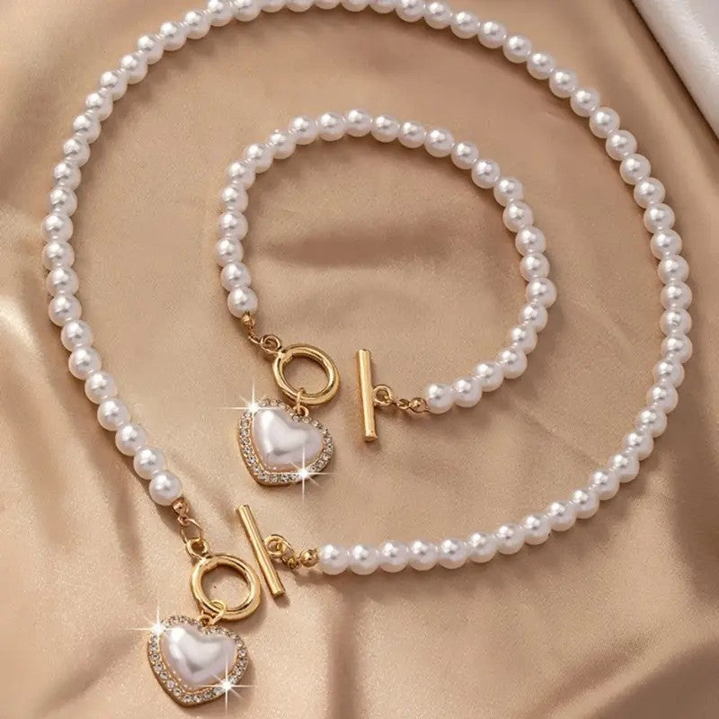 2PC Pearl Heart Jewelry Set