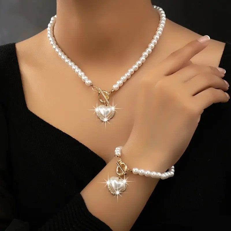 2PC Pearl Heart Jewelry Set