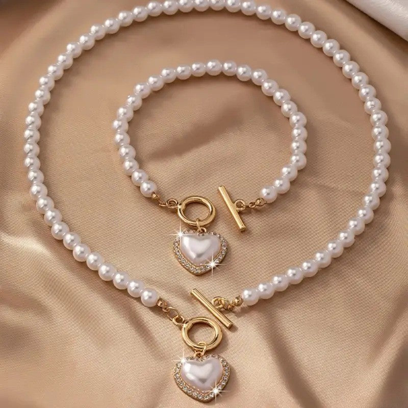 2PC Pearl Heart Jewelry Set