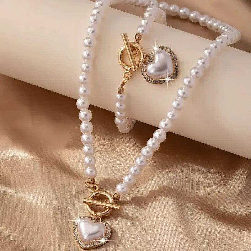 2PC Pearl Heart Jewelry Set