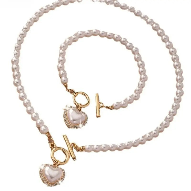 2PC Pearl Heart Jewelry Set