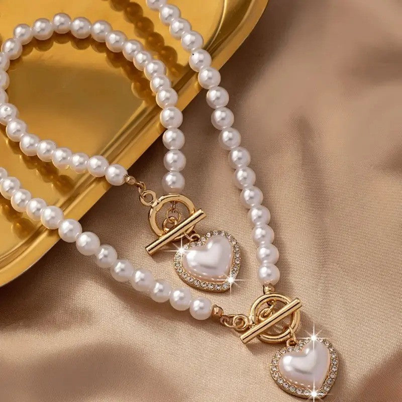 2PC Pearl Heart Jewelry Set