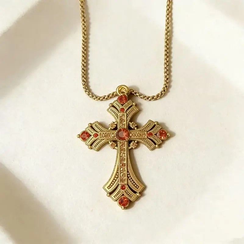 Vintage Crystal Cross Necklace