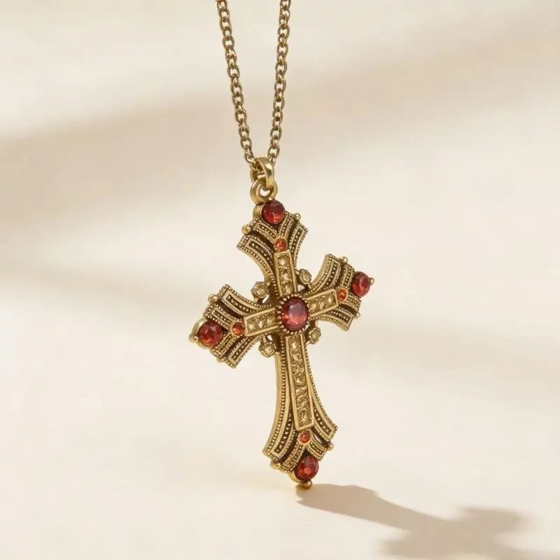 Vintage Crystal Cross Necklace