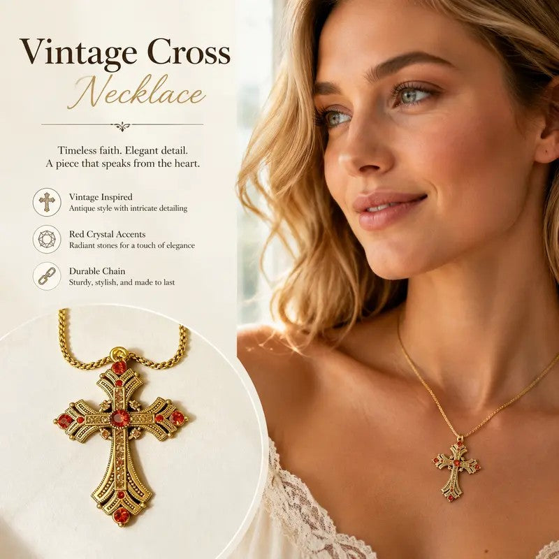 Vintage Crystal Cross Necklace